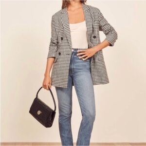 Reformation Rae black checkered / gingham print blazer jacket Size XS